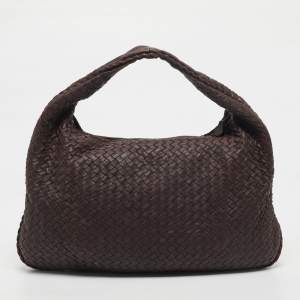 Bottega Veneta Dark Brown Intrecciato Leather Large Veneta Hobo