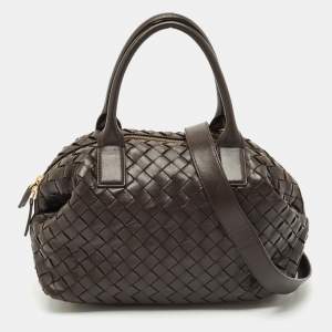 Pre Owned Bottega Veneta Choco Brown Intrecciato Leather Medium Bauletto Bag