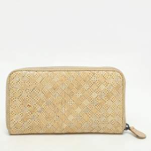 Bottega Veneta Lemon Washed Intrecciato Karung Leather Zip Around Wallet