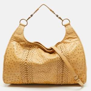 Pre Owned Bottega Veneta Tan Ostrich Oversized Hobo