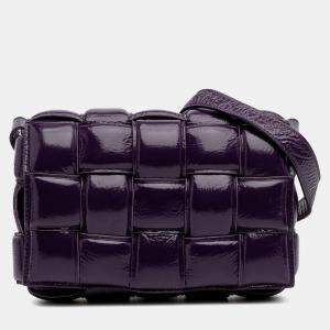 Pre Owned Bottega Veneta Purple Textured Deerskin Intrecciato Padded Cassette Crossbody