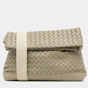 Pre Owned Bottega Veneta Brown Nappa Intrecciato Fold Over Crossbody