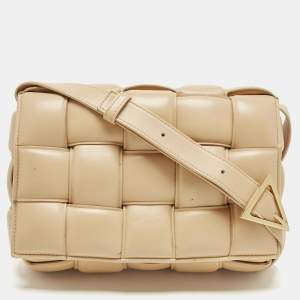 Bottega Veneta Beige Intreccio Leather Padded Cassette Shoulder Bag