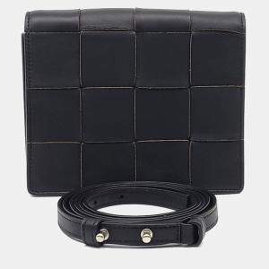 Pre Owned Bottega Veneta Black Leather Cassette Mini Crossbody Bag