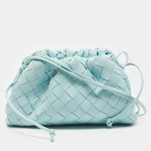 Pre Owned Bottega Veneta Light Blue Intrecciato Leather Mini The Pouch Bag