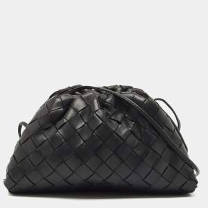 Pre Owned Bottega Veneta Black Intrecciato Leather Mini The Pouch Clutch