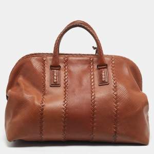 Bottega Veneta Brown Intrecciato Leather Frame Boston Bag