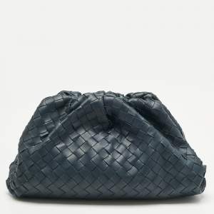 Bottega Veneta Navy Blue Intrecciato Leather Classic The Pouch
