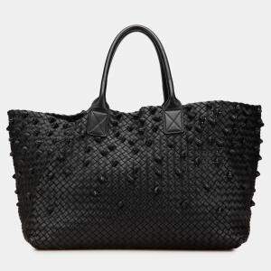 Bottega Veneta Black Limited Edition Large Lambskin Intreccio Knotted Cabat Tote