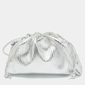 Pre Owned Bottega Veneta Silver Textured Leather Mini The Pouch Bag