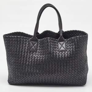 Bottega Veneta Black Intrecciato Leather Medium Cabat Tote