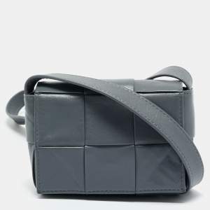 Pre Owned Bottega Veneta Grey Intrecciato Leather Mini Candy Cassette Crossbody Bag