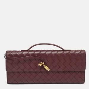 Pre Owned Bottega Veneta Burgundy Intrecciato Leather Medium Andiamo Clutch