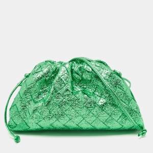 Bottega Veneta Metallic Green Intrecciato Leather Mini The Pouch Bag