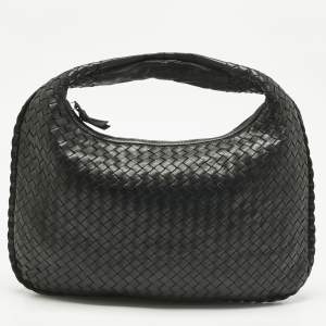 Pre Owned Bottega Veneta Black Intrecciato Leather Medium Veneta Hobo