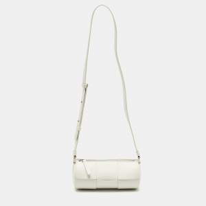 Pre Owned Bottega Veneta White Maxi Intreccio Leather Small Canette Crossbody Bag