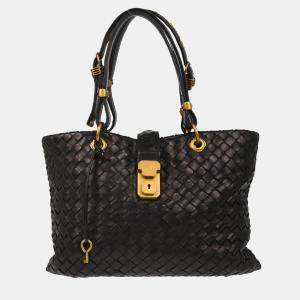 Pre Owned Bottega Veneta Black Intrecciato Capri Tote Handbag