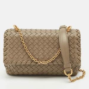Pre Owned Bottega Veneta Grey Intrecciato Leather Baby Olimpia Shoulder Bag