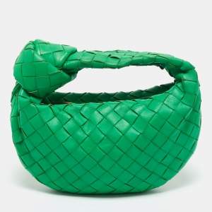 Pre Owned Bottega Veneta Green Intrecciato Leather Mini Jodie Hobo