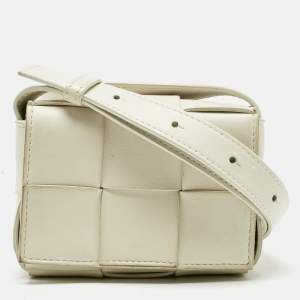 Pre Owned Bottega Veneta White Intrecciato Leather Mini Cassette Crossbody Bag