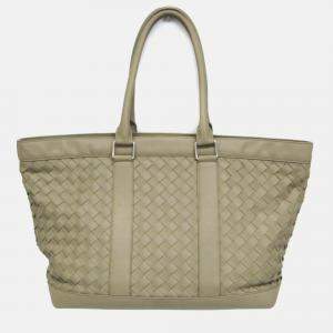 Pre Owned Bottega Veneta Intrecciato Big Zipper  Leather Tote Bag Light Green