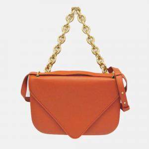 Pre Owned Bottega Veneta Mount Chain Shoulder Bag Leather Orange