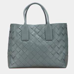 Pre Owned Bottega Veneta Grey Lambskin Maxi Intrecciato Tote
