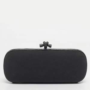 Pre Owned Bottega Veneta Black Alcantara and Alligator Trim Knot Long Clutch