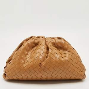 Pre Owned Bottega Veneta Brown Intrecciato Leather Classic The Pouch Clutch