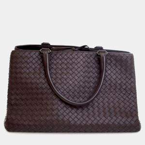 Pre Owned Bottega Veneta Brown Nappa Intrecciato Milano Tote
