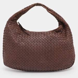 Pre Owned Bottega Veneta Brown Intrecciato Leather Small Veneta Hobo