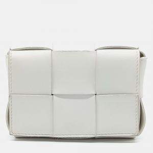 Pre Owned Bottega Veneta White Leather Cassette Mini