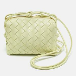 Pre Owned Bottega Veneta Lime Intrecciato Leather Mini Loop Camera Bag