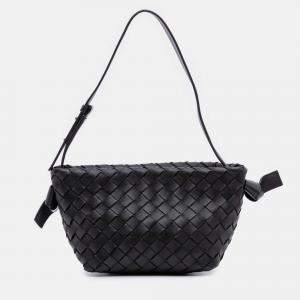 Pre Owned Bottega Veneta Black Lambskin Intrecciato Tie Shoulder Bag