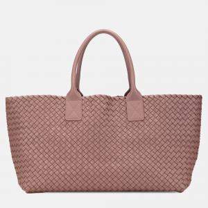 Pre Owned Bottega Veneta Pink Medium Lambskin Intreccio Cabat Tote