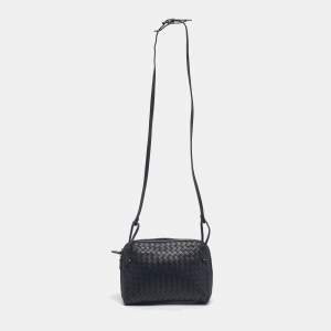 Pre Owned Bottega Veneta Blue Nuit Intrecciato Leather Nodini Crossbody Bag