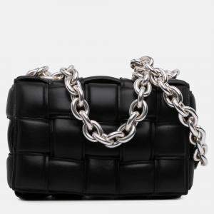 Pre Owned Bottega Veneta Black Nappa Intrecciato Padded Chain Cassette Satchel