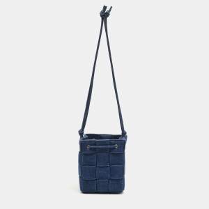 Pre Owned Bottega Veneta Navy Blue Denim Cassette Bucket Bag