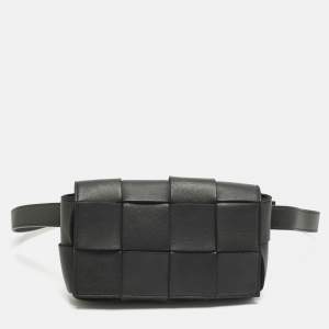Pre Owned Bottega Veneta Black Intrecciato Leather Cassette Belt Bag