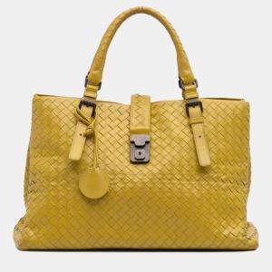Pre Owned Bottega Veneta Yellow Medium Nappa Intrecciato Roma Tote