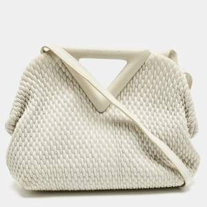 Pre Owned Bottega Veneta White Matelasse Leather Small The Point Triangle Bag