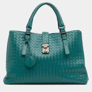 Pre Owned Bottega Veneta Blue Medium Nappa Intrecciato Roma Tote