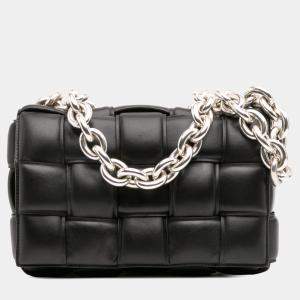 Pre Owned Bottega Veneta Black Nappa Intrecciato Padded Chain Cassette Satchel
