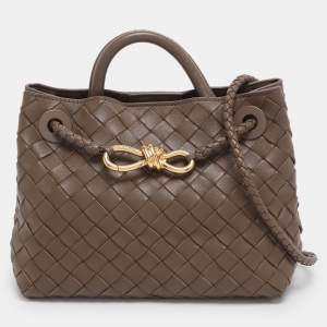 Pre Owned Bottega Veneta Brown Intrecciato Leather Andiamo Top Handle Bag