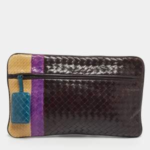 Pre Owned Bottega Veneta Multicolor Intrecciato Leather Colorblock Zip Pouch 