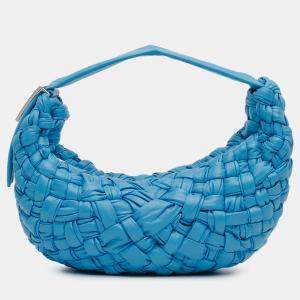 Pre Owned Bottega Veneta Blue Paper Calfskin Intrecciato Banana Hobo Bag
