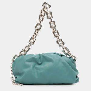 Pre Owned Bottega Veneta Blue Lambskin Chain Pouch