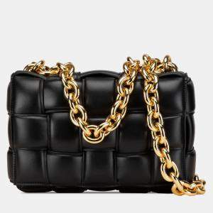 Pre Owned Bottega Veneta Black Nappa Intrecciato Padded Chain Cassette Satchel