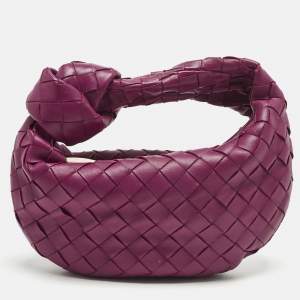 Pre Owned Bottega Veneta Dark Pink Intrecciato Leather Mini Jodie Hobo