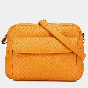 Pre Owned Bottega Veneta Yellow Nappa Intrecciato Front Pocket Messenger Bag